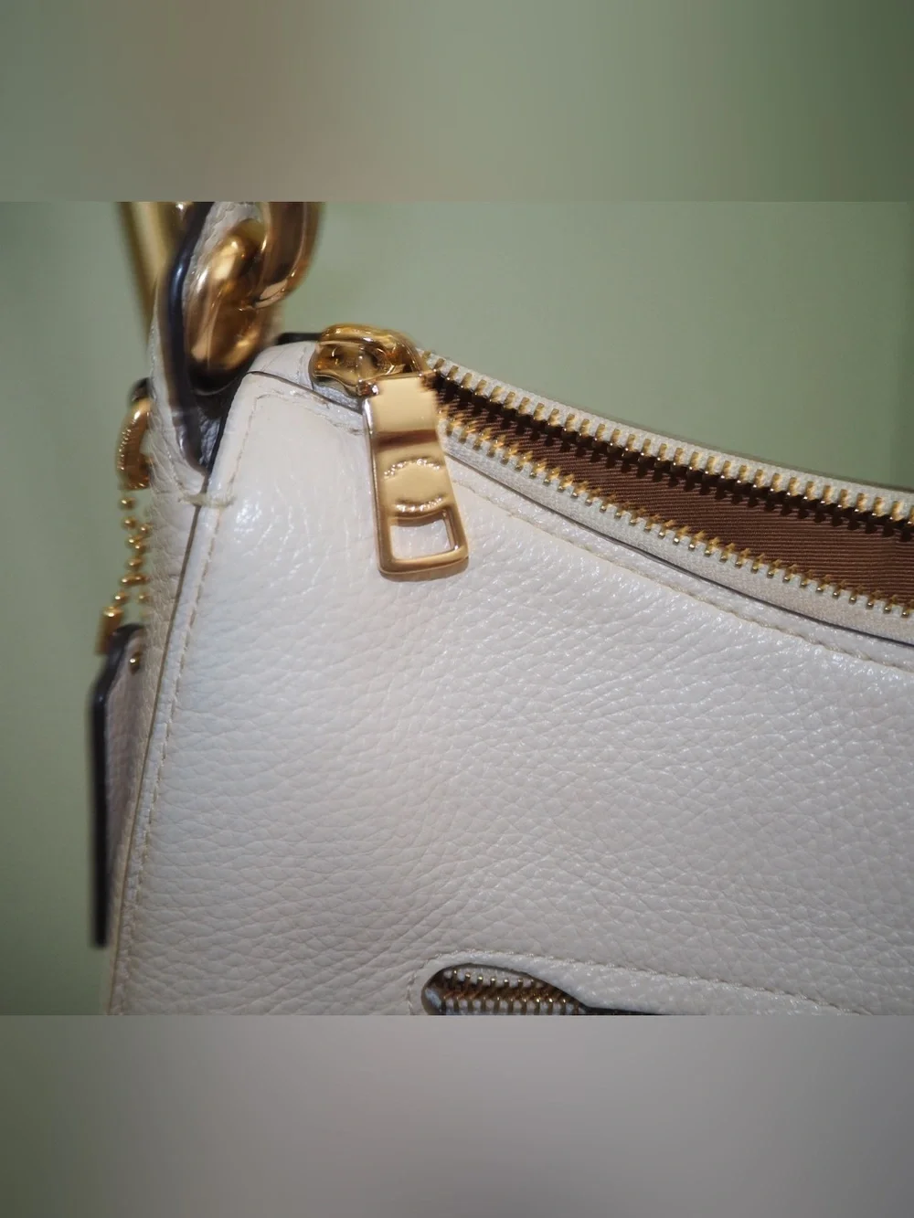 COACH Chalk Off White Pebble Leather Small Hobo Shoulder Bag Gold Hardware
